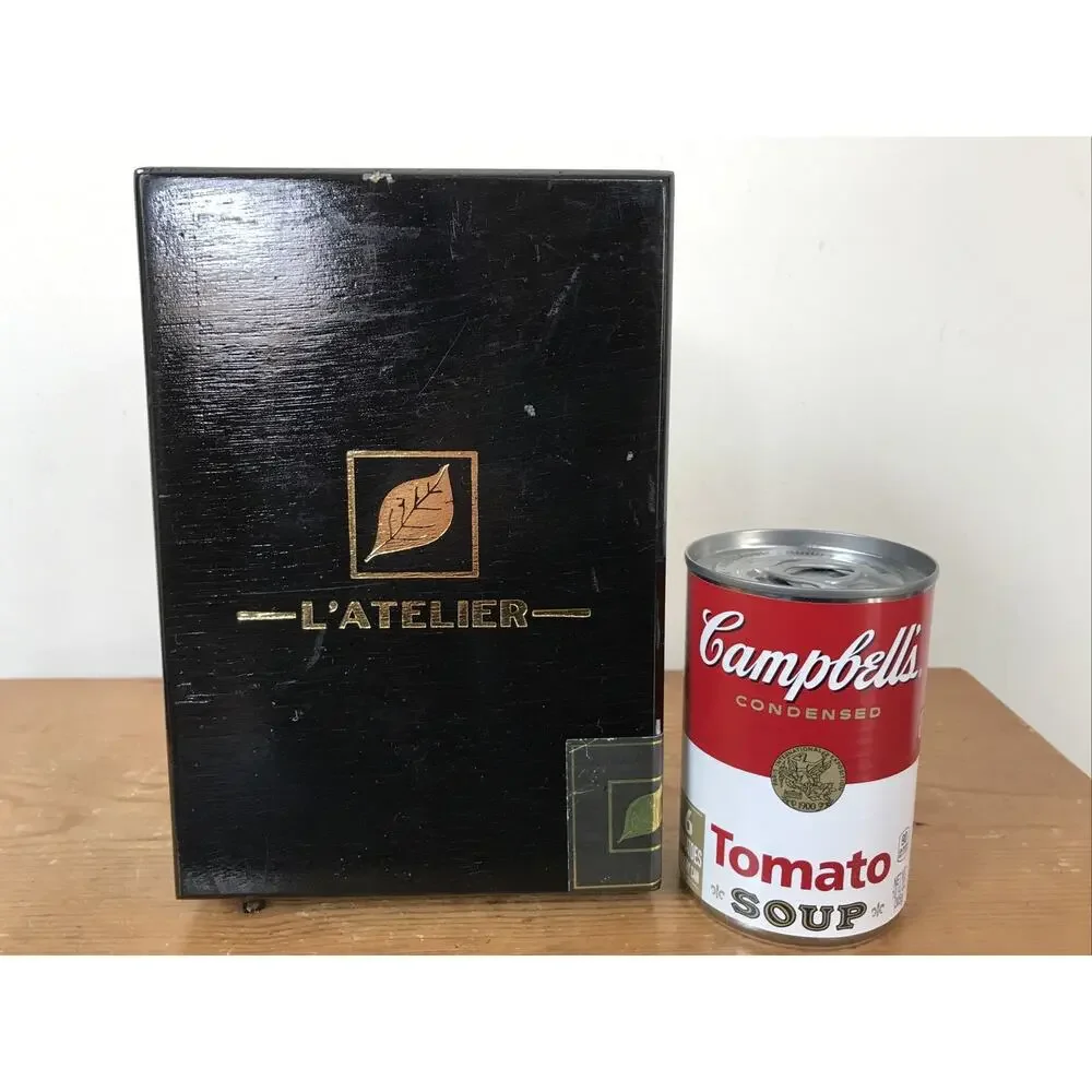 Vintage L'atelier Wooden Empty Black Painted 15 Sceau De Garantie Cigar Box